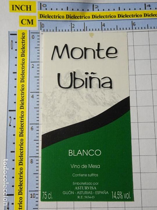Old Labels: ETIQUETA DE BEBIDAS. VINO LICORES. VINO DE ASTURIAS BLANCO MONTE UBI&Ntilde;A. 41