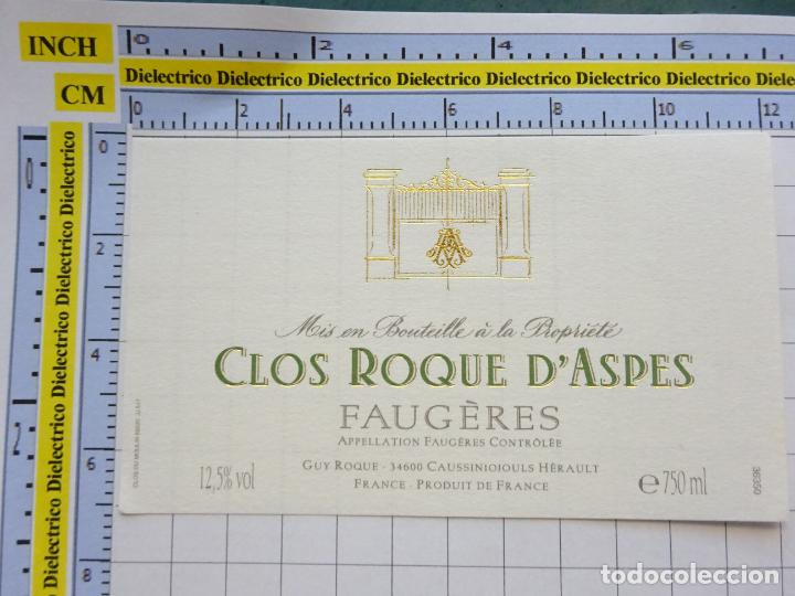 Old Labels: ETIQUETA DE BEBIDAS. VINO LICORES. VINO DE FRANCIA. CLOS ROQUE D'ASPES . 87