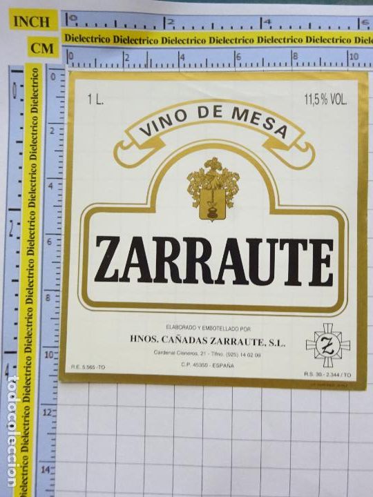 Alte Etiketten: ETIQUETA DE BEBIDAS. VINO LICORES. VINO DE MESA ZARRAUTE . 93