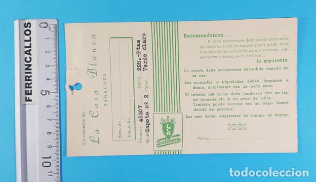 Etiquetas antiguas: CURIOSA ETIQUETA UN COCHECITO DE... LA CASA BLANCA ZARAGOZA, MODELO CAPOTA B&ordm; 2 CON RECOMENDACIONES