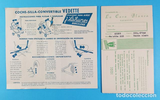 Etiquetas antiguas: CURIOSA ETIQUETA UN COCHECITO DE... LA CASA BLANCA ZARAGOZA, MODELO CEDETTE 222 + INSTRUCCIONES