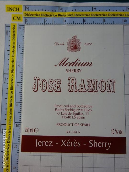 Alte Etiketten: ETIQUETA DE BEBIDAS. VINO LICORES. C&Aacute;DIZ. JEREZ. MEDIUM SHERRY JOSE RAM&Oacute;N. 2357