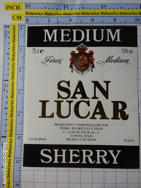 Etichette antiche: ETIQUETA DE BEBIDAS. VINO LICORES. C&Aacute;DIZ. JEREZ MEDIUM SANLUCAR SHERRY. 2358