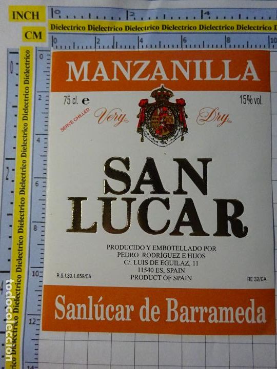 Etichette antiche: ETIQUETA DE BEBIDAS. VINO LICORES. C&Aacute;DIZ. SAN LUCAR. MANZANILLA SANL&Uacute;CAR BARRAMEDA 2359