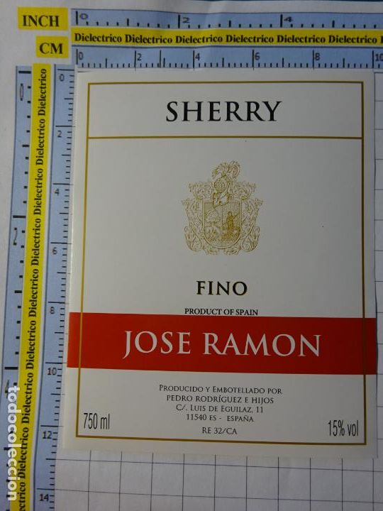 Alte Etiketten: ETIQUETA DE BEBIDAS. VINO LICORES. C&Aacute;DIZ. SANL&Uacute;CAR BARRAMEDA. FINO SHERRY JOSE RAMON 2362