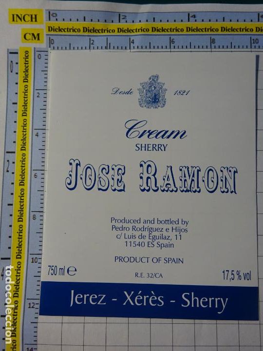 Etichette antiche: ETIQUETA DE BEBIDAS. VINO LICORES. C&Aacute;DIZ. JEREZ CREAM SHERRY JOSE RAMON. 2363