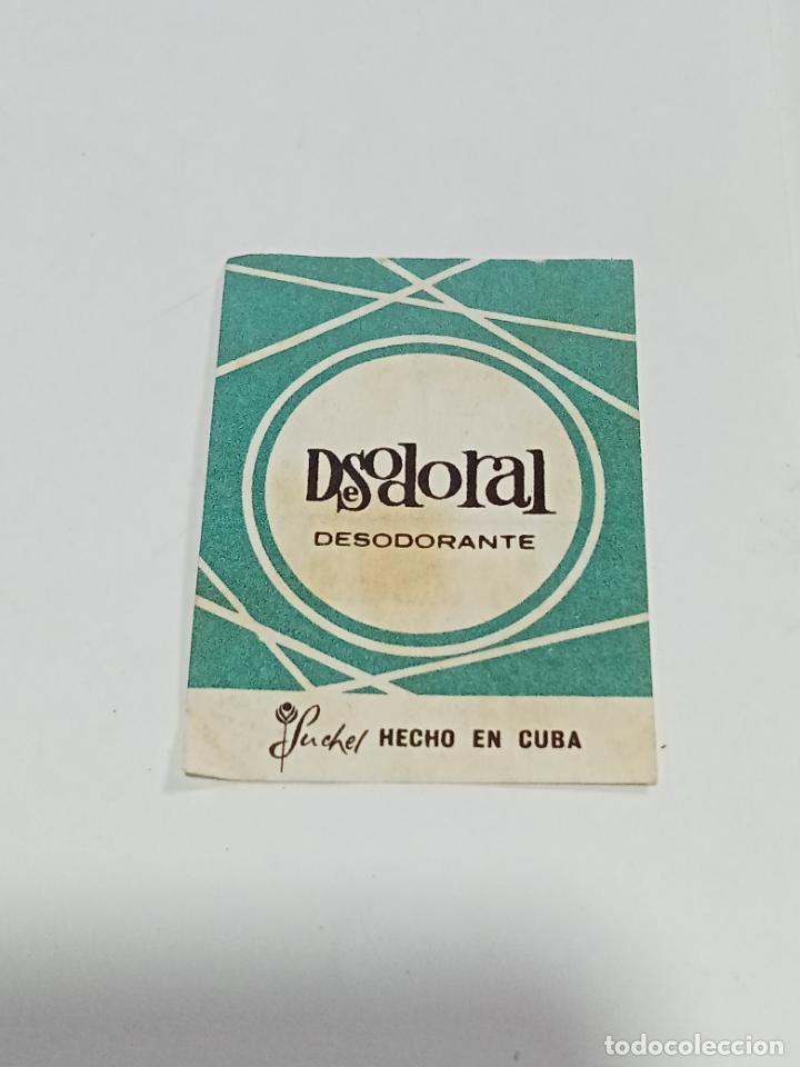 Etichette antiche: ANTIGUA ETIQUETA. DESODORANTE DESODORAL. SUCHEL. HECHO EN CUBA. 4 X 5.5 CM