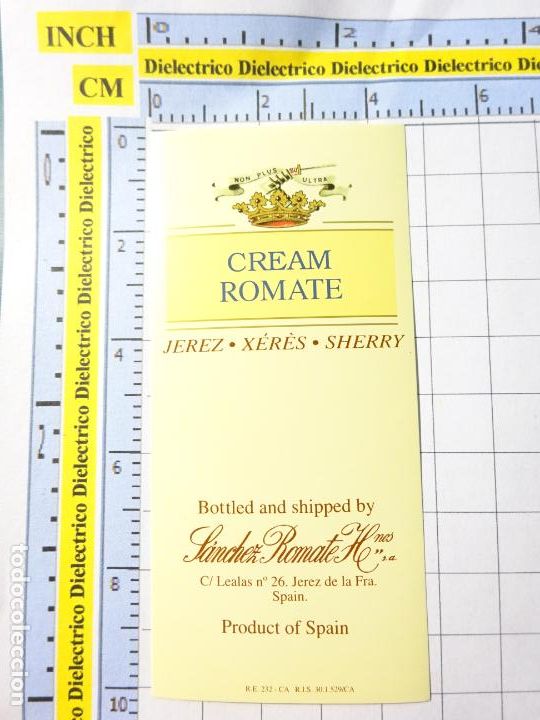 Alte Etiketten: ETIQUETA DE BEBIDAS. VINO LICORES. C&Aacute;DIZ. S&Aacute;NCHEZ ROMATE CREAM ROMATE JEREZ. 107