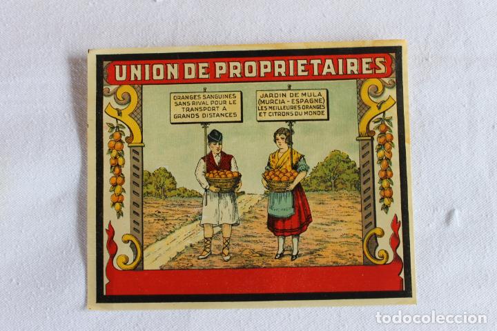 Old Labels: ETIQUETA NARANJAS SANGUINAS UNION DE PROPIETARIOS JARDIN DE MULA MURCA