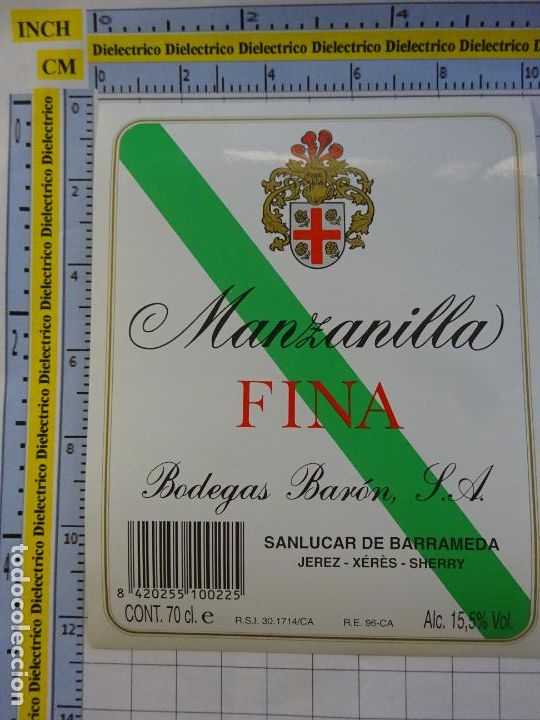 Etichette antiche: ETIQUETA DE BEBIDAS. VINO LICORES. C&Aacute;DIZ. SANL&Uacute;CAR MANZANILLA FINA BODEGAS BAR&Oacute;N 490