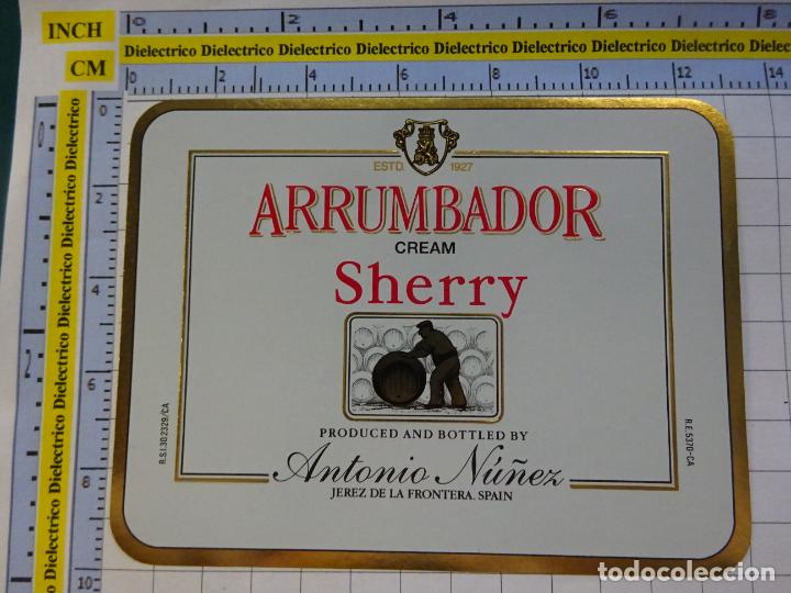 Alte Etiketten: ETIQUETA DE BEBIDAS. VINO LICORES. C&Aacute;DIZ. ARRUMBADOR CREAM SHERRY ANTONIO N&Uacute;&Ntilde;EZ. 500