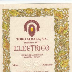 Etiquetas antigas: 1634 ETIQUETA ELECTRICO - BGAS TORO ALBALÁ - AGUILAR FTRA.- MONTILLA - MORILES. Lote 333170298