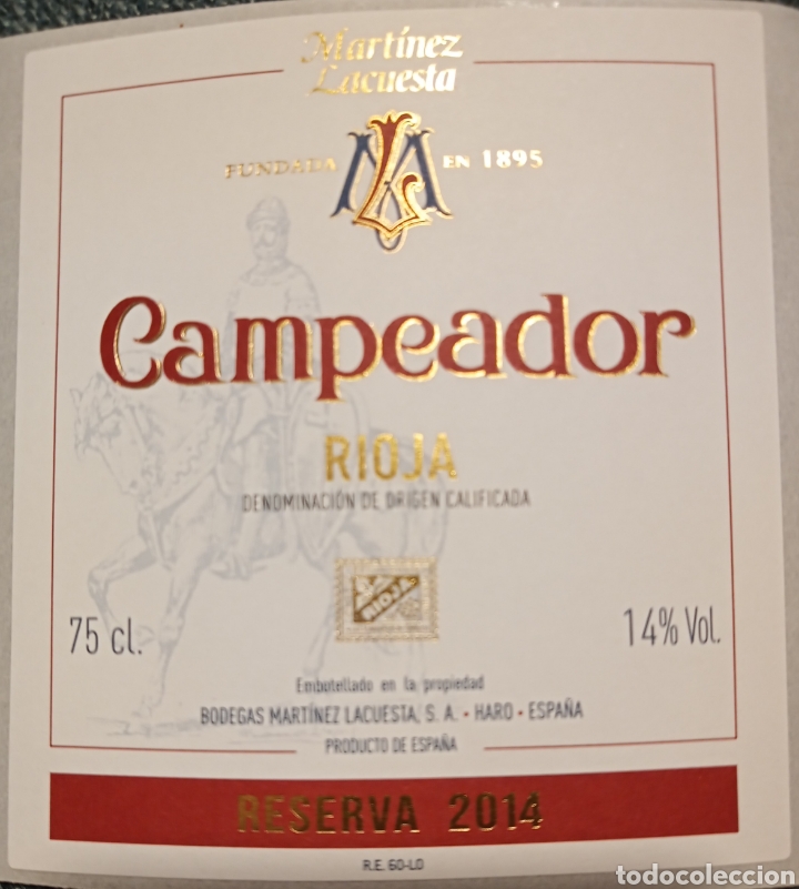 Etiquetas antiguas: ETIQUETA VINO CAMPEADOR RESERVA 2014