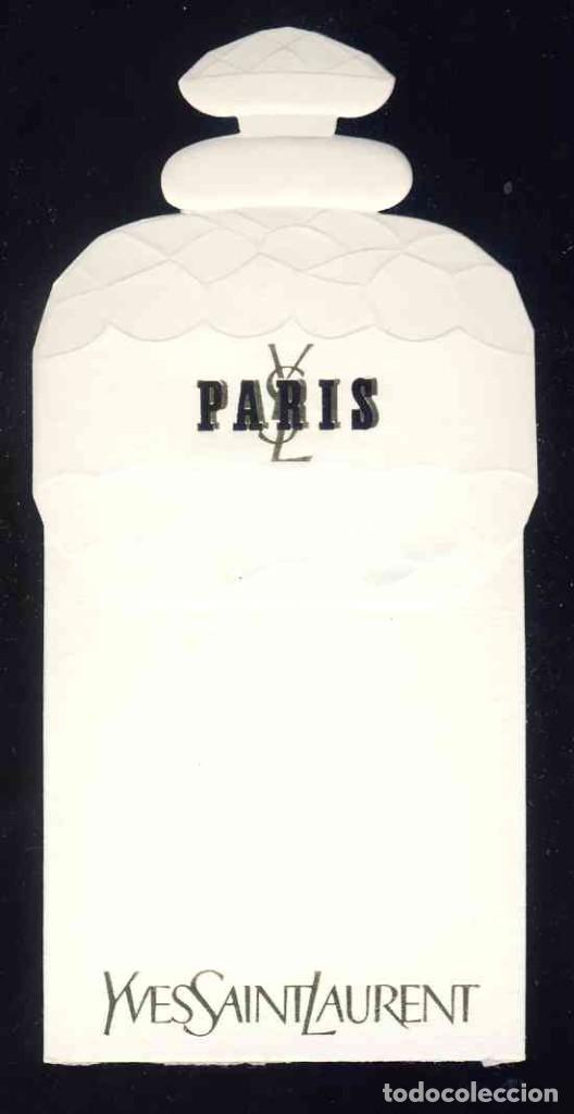 Old Labels: Tarjeta perfume troquelada y con relieve: PARIS, YVES SAINT LAURENT. Probador