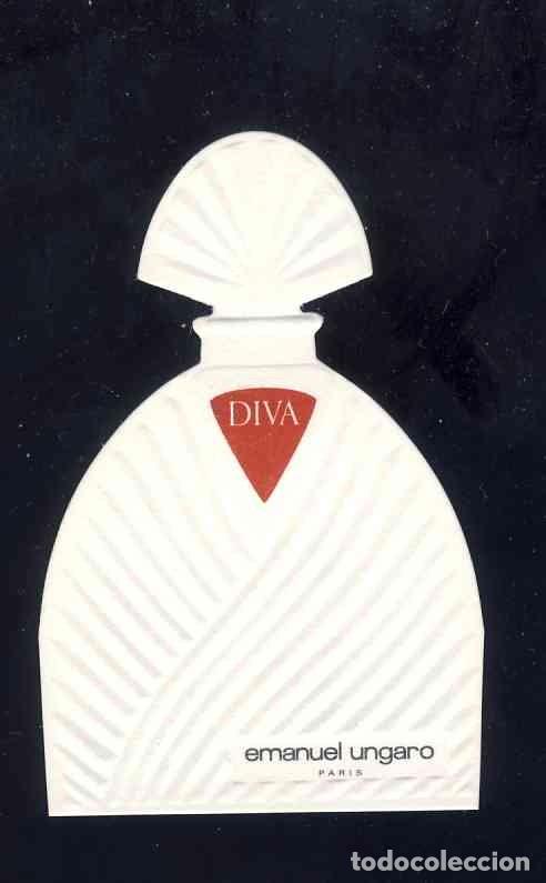 Alte Etiketten: Tarjeta perfume troquelada y con relieve: DIVA, EMANUEL UNGARO. Probador