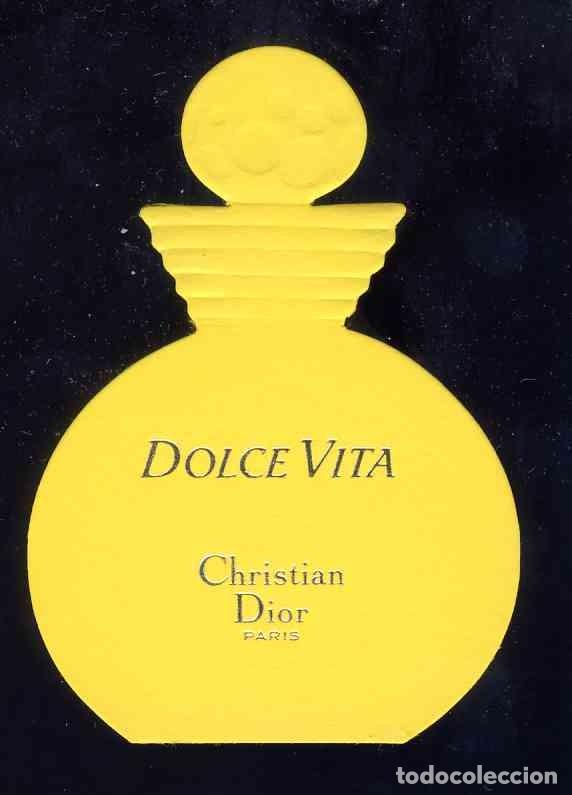Old Labels: Tarjeta etiqueta perfume troquelada y con relieve: DOLCE VITA de CHRISTIAN DIOR . Probador