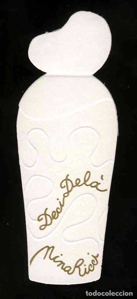 Etiquetas antiguas: Tarjeta perfume troquelada y con relieve: DECI DELA. NINA RICCI. Probador