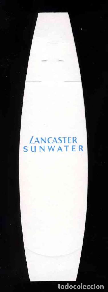 Etiquetas antigas: Tarjeta perfume troquelada y con relieve: LANCASTER SUNWATER. Probador
