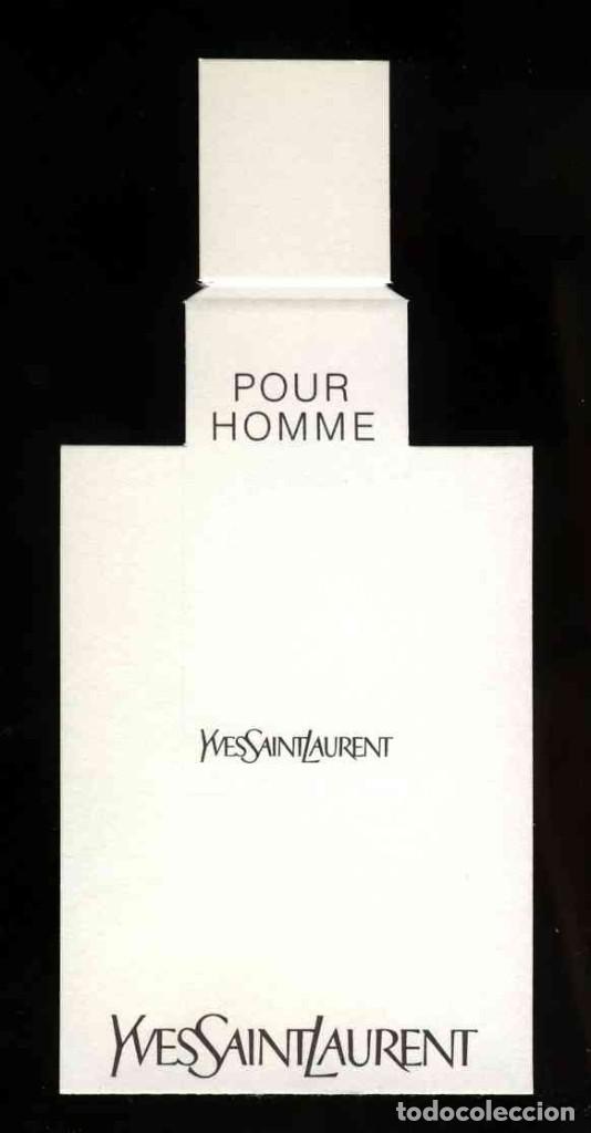 Old Labels: Tarjeta perfume troquelada y con relieve: POUR HOMME, YVES SAINT LAURENT. Probador