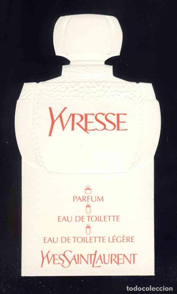 Etiquetas antigas: Tarjeta etiqueta perfume troquelada y con relieve: YVRESSE de YVES SAINT LAURENT . Probador