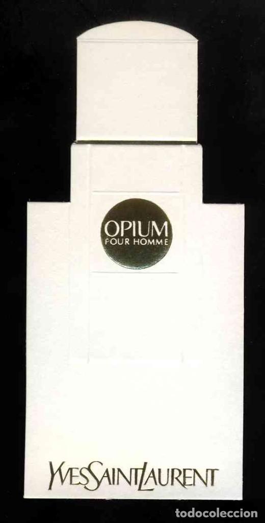 Etiquetas antigas: Tarjeta perfume troquelada y con relieve: OPIUM, YVES SAINT LAURENT. Probador