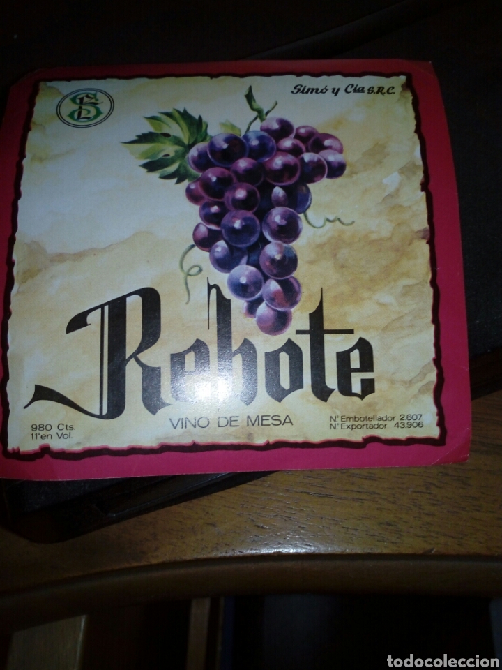 Etiquetas antiguas: Etiqueta publicidad del vino REBOTE De Simo y cia.