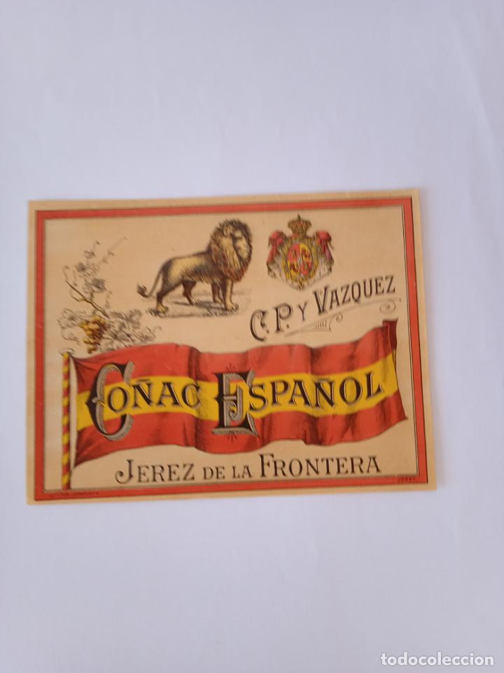 Old Labels: Etiqueta Co&ntilde;ac Espa&ntilde;ol. C. P. y Vazquez. Jerez de la Frontera.