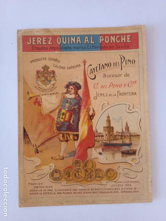 Etiquetas antiguas: Etiqueta. Jerez Quina al Ponche. Cayetano del Pino. Jerez de la Frontera