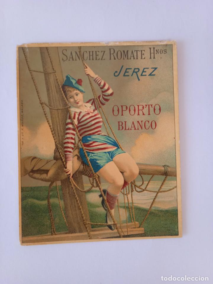 Old Labels: Etiqueta. Sanchez Romate Hnos. Jerez. Oporto Blanco