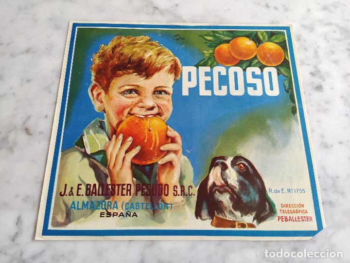Etiquetas antiguas: etiqueta de naranjas pecoso almazora