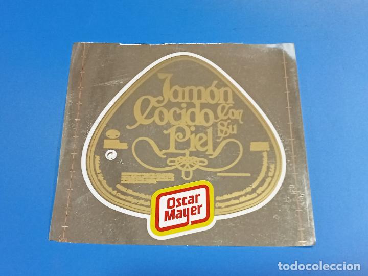 Alte Etiketten: ETIQUETA PEGATINA. OSCAR MAYER. JAMON COCIDO CON SU PIEL. FONDO PLATA. 20 X 18CM