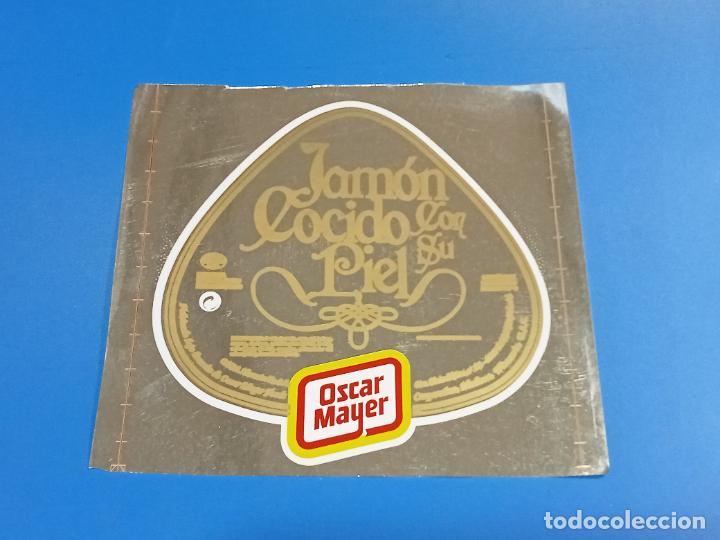 Alte Etiketten: ETIQUETA PEGATINA. OSCAR MAYER. JAMON COCIDO CON SU PIEL. FONDO PLATA. 20 X 18CM
