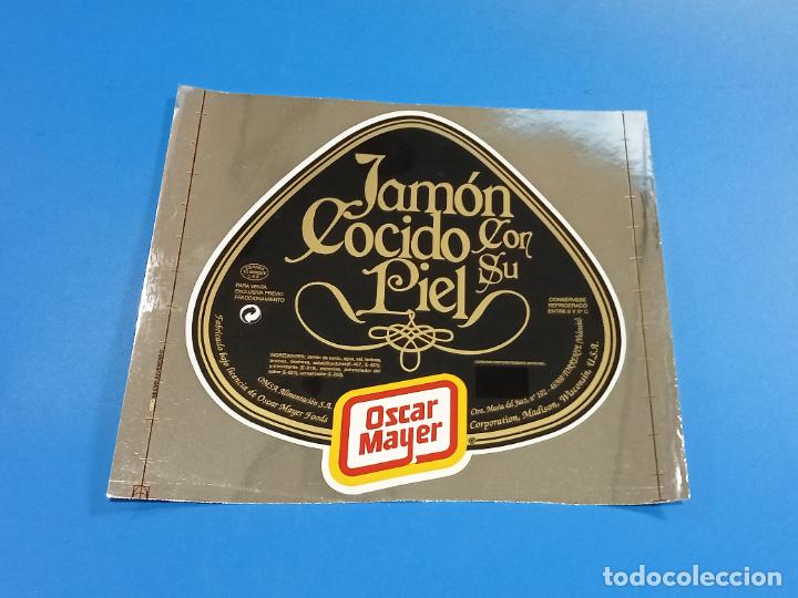 Alte Etiketten: ETIQUETA PEGATINA. OSCAR MAYER. JAMON COCIDO CON SU PIEL. FONDO NEGRO. 20 X 18CM