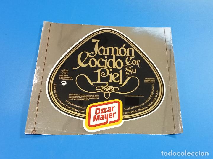 Alte Etiketten: ETIQUETA PEGATINA. OSCAR MAYER. JAMON COCIDO CON SU PIEL. FONDO NEGRO. 20 X 18CM