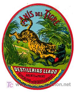 Etichette antiche: ETIQUETA ANIS DEL TIGRE , ARENYS DE MUNT , ER 397