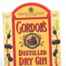 Etiquetas antiguas: GORDON'S DRY GIN - SAN ANTONIO DE REQUENA (VALENCIA) - ANTIGUA ETIQUETA. Lote 346305493