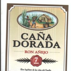Etiquetas antiguas: CAÑA DORADA - RON AÑEJO - 7 AÑOS - ANTIGUA ETIQUETA. Lote 346305623