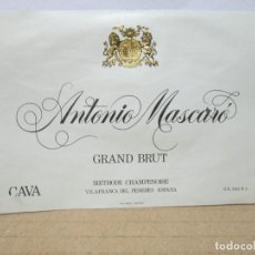Étiquettes anciennes: ANTIGUA ETIQUETA, ANTONIO MASCARO GRAND BRUT CAVA. Lote 347482238
