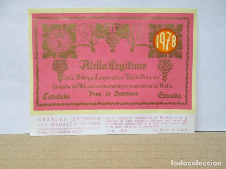 Etiquetas antiguas: ANTIGUA ETIQUETA ALELLA LEGITIMO DE 1978