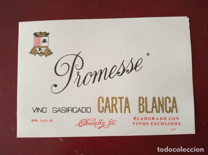 Etiquetas antiguas: ETIQUETA DE VINO PROMESSE CARTA BLANCA VINO GASIFICADO