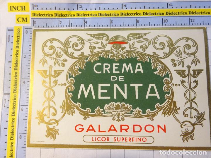 Etichette antiche: ETIQUETA DE BEBIDAS. VINO LICORES. CREMA DE MENTA GALARDON LICOR SUPERFINO. 378