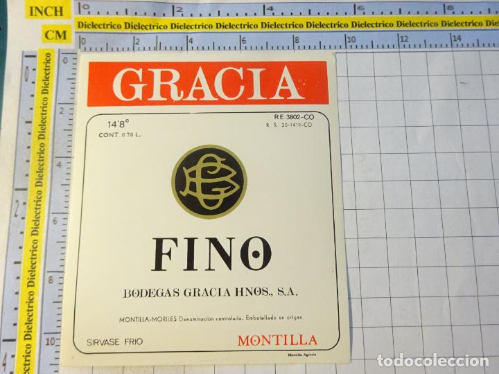 Etichette antiche: ETIQUETA DE BEBIDAS. VINO LICORES. FINO GRACIA BODEGAS MONTILLA. 381