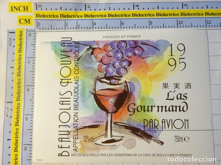 Etichette antiche: ETIQUETA DE BEBIDAS. VINO LICORES. BEAUJOLAIS NOUVEAU L'AS GOURMAND FRANCIA. 384