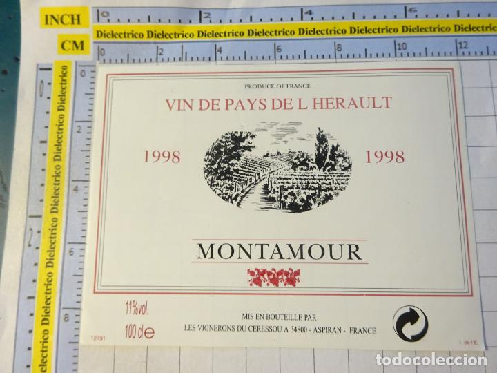 Etichette antiche: ETIQUETA DE BEBIDAS. VINO LICORES. VIN DE PAYS DE L'HERAULT 1998 MONTAMOUR FRANCIA. 390