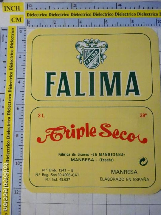 Etiquetas antiguas: ETIQUETA DE BEBIDAS. VINO LICORES. TRIPLE SECO FALIMA MANRESA BARCELONA. 503