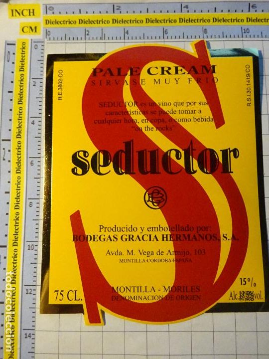 Etichette antiche: ETIQUETA DE BEBIDAS. VINO LICORES. PALE CREAM SEDUCTOR BODEGAS GRACIA HNOS MONTILLA MORILES. 521