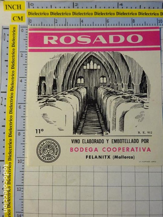 Etichette antiche: ETIQUETA DE BEBIDAS. VINO LICORES. VINO ROSADO BODEGA COOPERATIVA FELANITX MALLORCA. 529