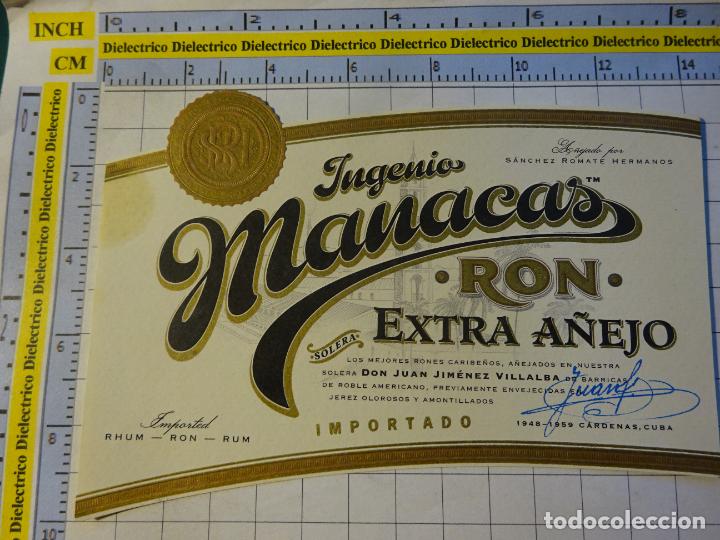 Etichette antiche: ETIQUETA DE BEBIDAS. VINO LICORES. RON EXTRA A&Ntilde;EJO INGENIO MANACAS CUBA. 84