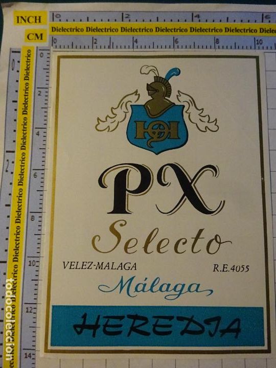 Old Labels: ETIQUETA DE BEBIDAS. VINO LICORES. PX SELECTO V&Eacute;LEZ M&Aacute;LAGA HEREDIA. 85