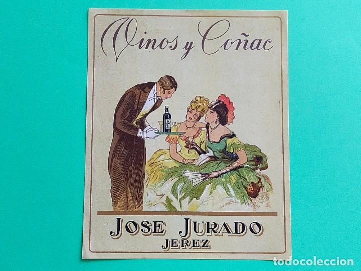 Alte Etiketten: ETIQUETA VINOS Y CO&Ntilde;AC - JOSE JURADO (JEREZ) - 13,5X11 cm - NUEVA